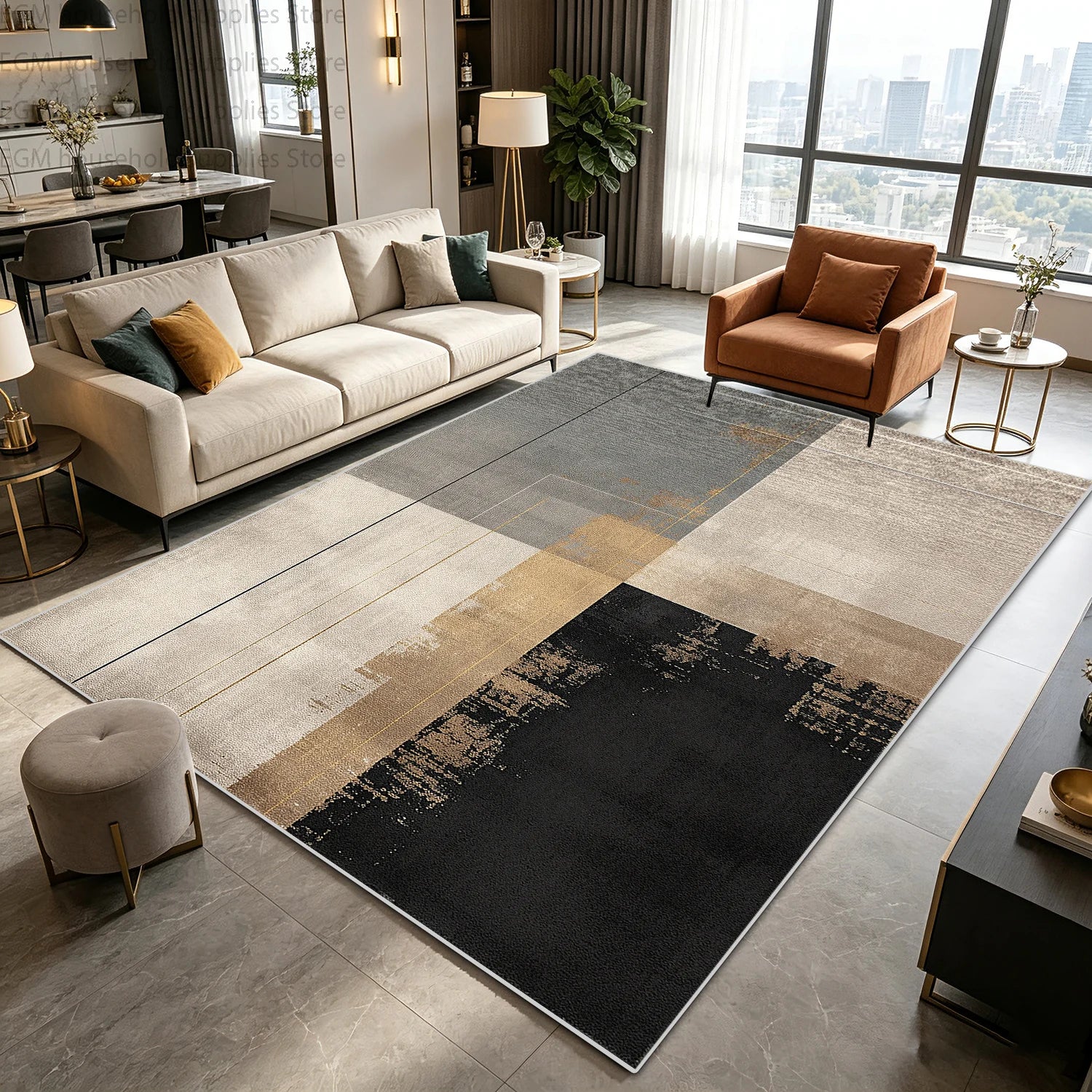 Modern Nordic Geometric Carpet for Living Room Large Area Rugs Bedroom Soft Easy Clean Non-slip Lint Free Washable Floor Mats