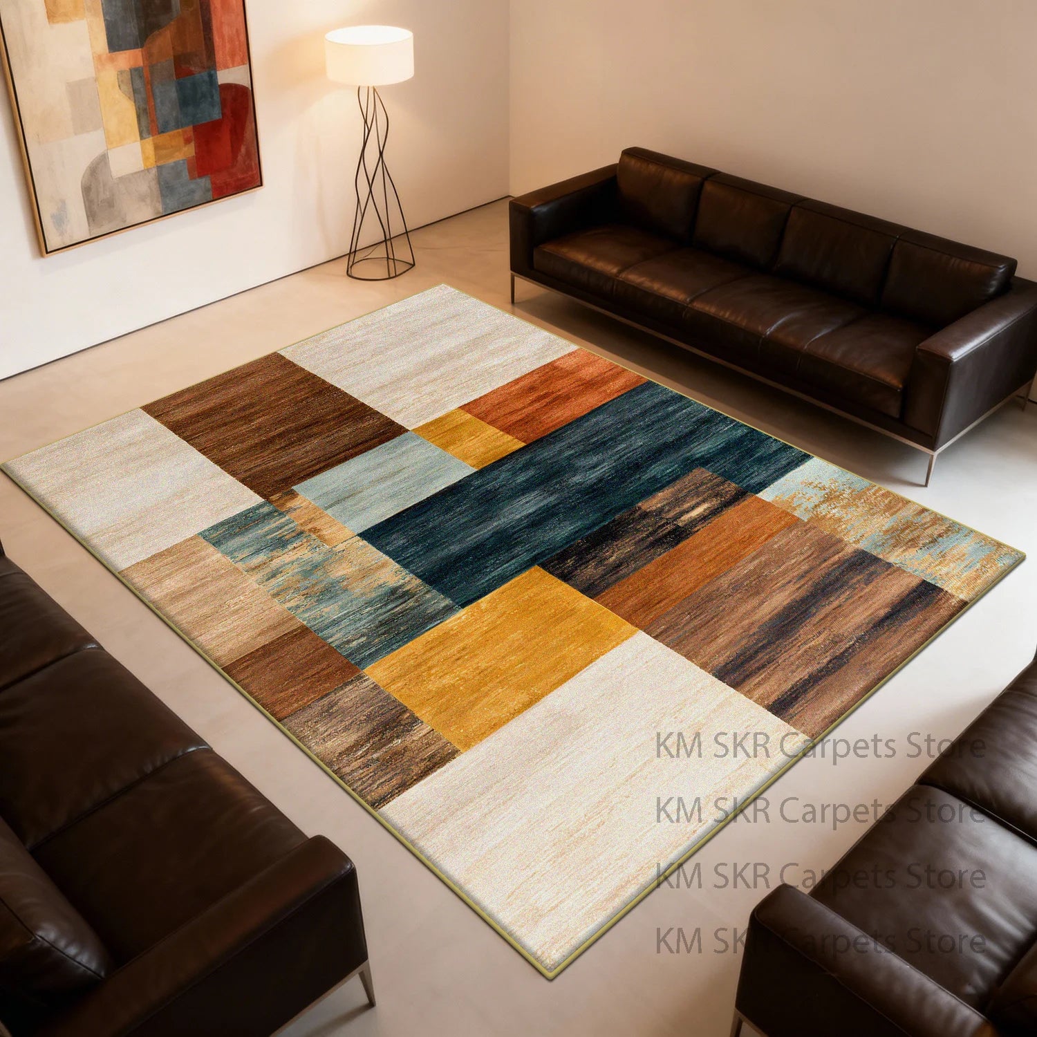 Modern Geometry Coloer Living Room Carpet Washable Non-slip Decoration Home Kitchen Rug Soft Fluffy Bedroom Large Area Sofa Mat
