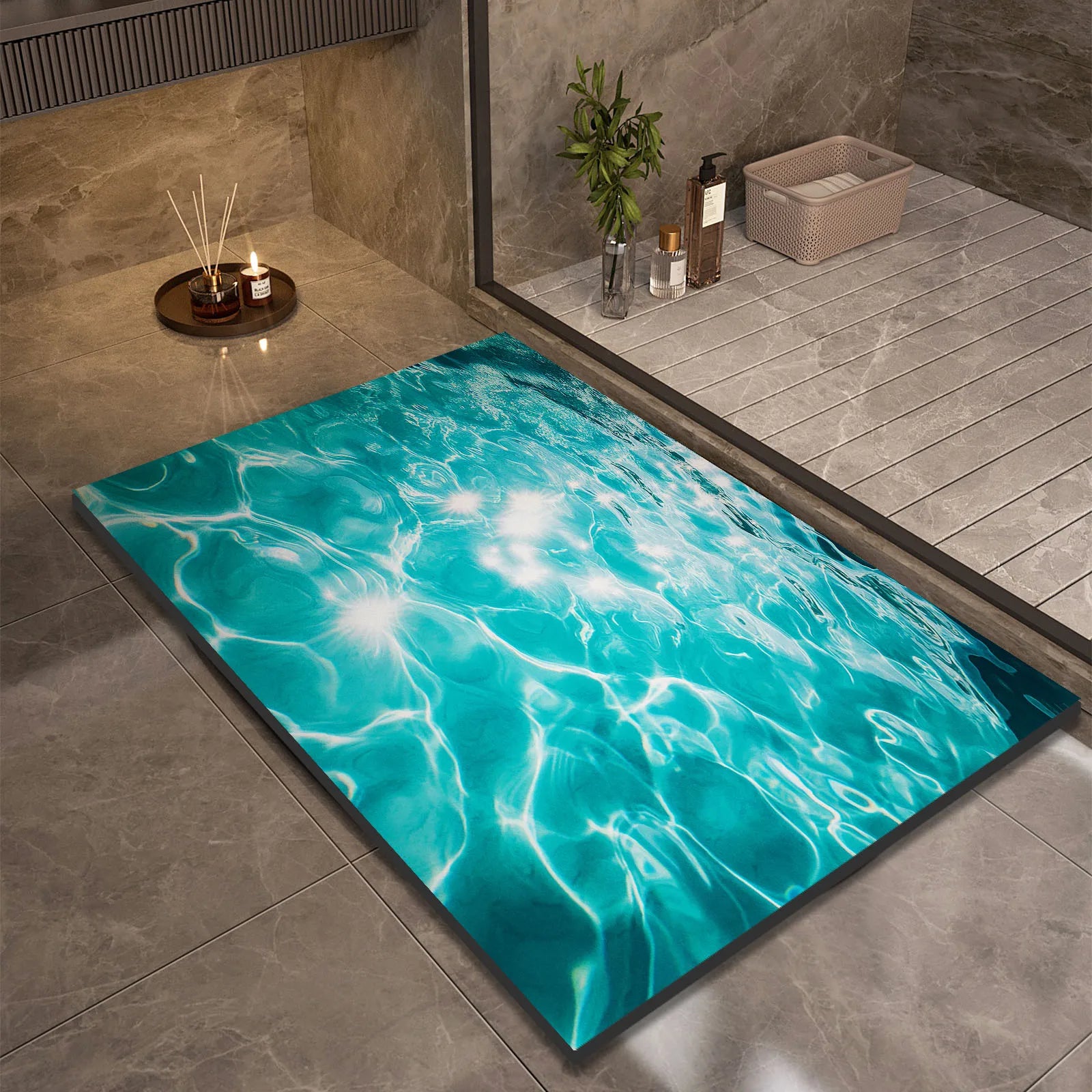 Ocean Wave Bathroom Rug 3D Water Effect Non Slip Soft Decor Home Spa Gift Durable Modern Floor Mat