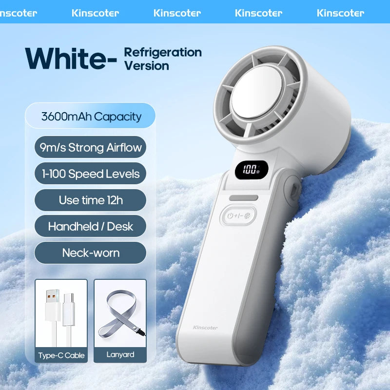 Portable High Speed Cooling Handheld Fan 3600mAh Rechargeable 100 Speed Adjustable Mini Foldable Air Cooling Turbo Fan &amp; Lanyard