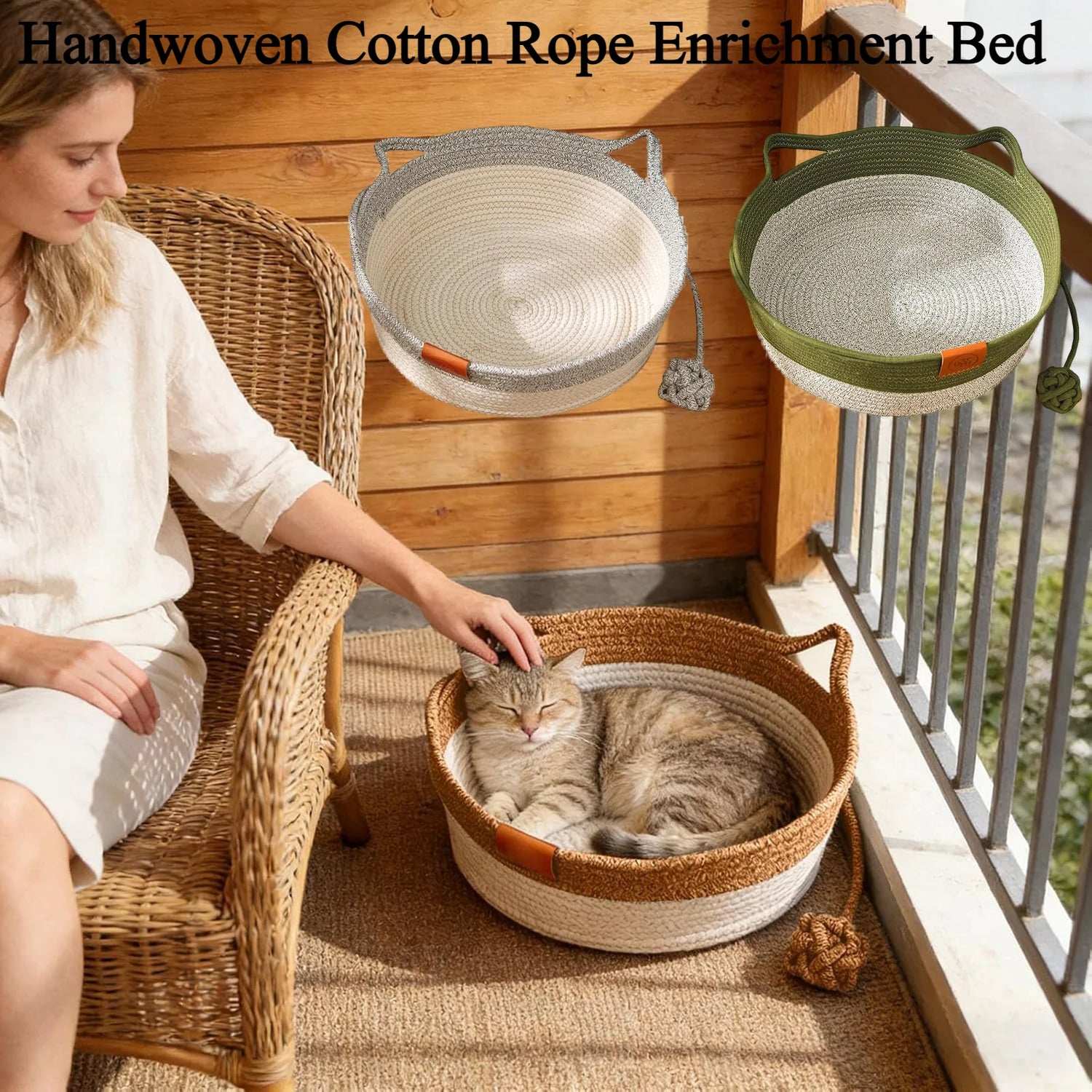 Pet Cat Bed Round Hand Woven Rattan Wear-resistant Cat Bed Summer Cooling Pet Bed Indoor Sleeping House Pet Products Accessories