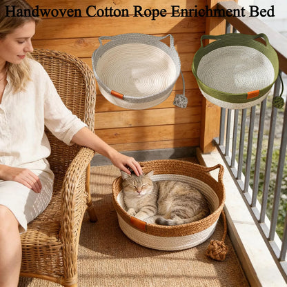Pet Cat Bed Round Hand Woven Rattan Wear-resistant Cat Bed Summer Cooling Pet Bed Indoor Sleeping House Pet Products Accessories