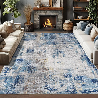 VIKAMA Modern Abstract Washable Area Rugs for Bedroom Stain Resistant Non Slip Large Blue Soft Indoor Carpet for Home Decor