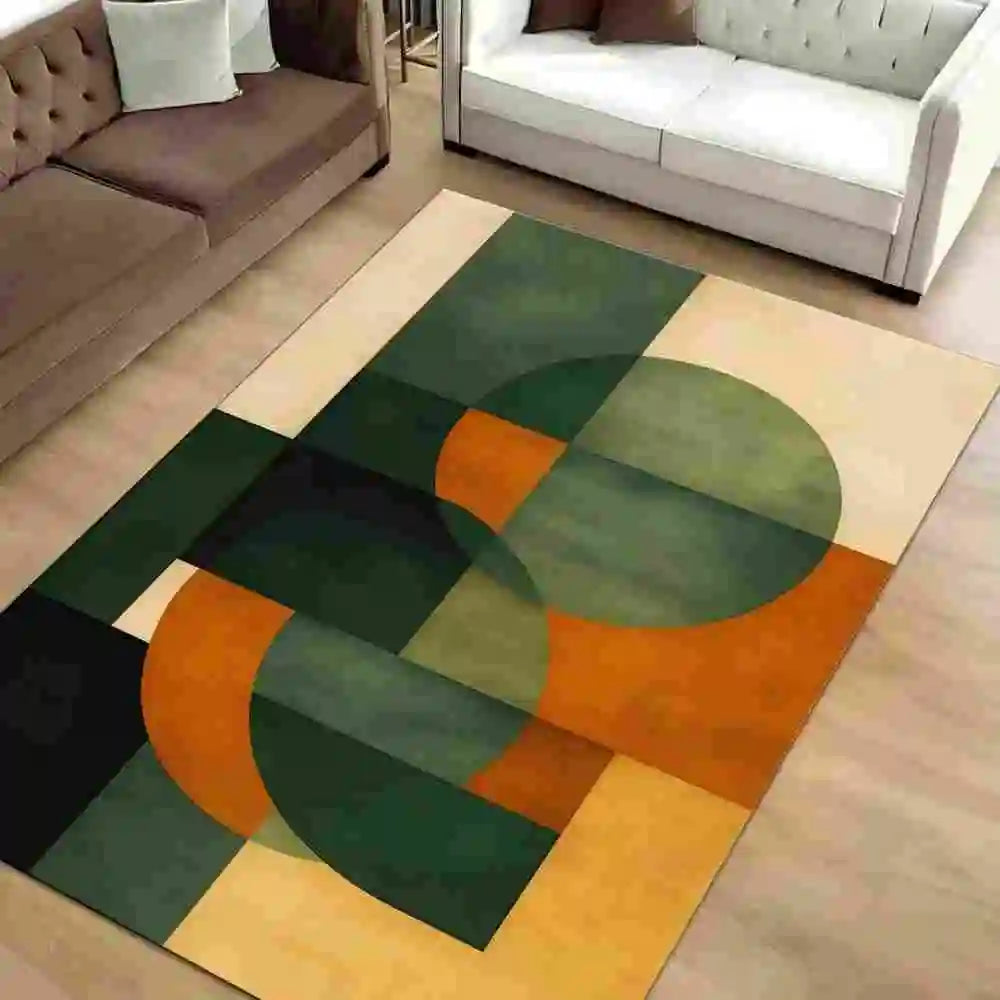 Vikama  Curved Abstract Pattern Carpet - Orange And Blue - Medieval Modern Style Carpet - Colorful Geometric Patterns - Floor De