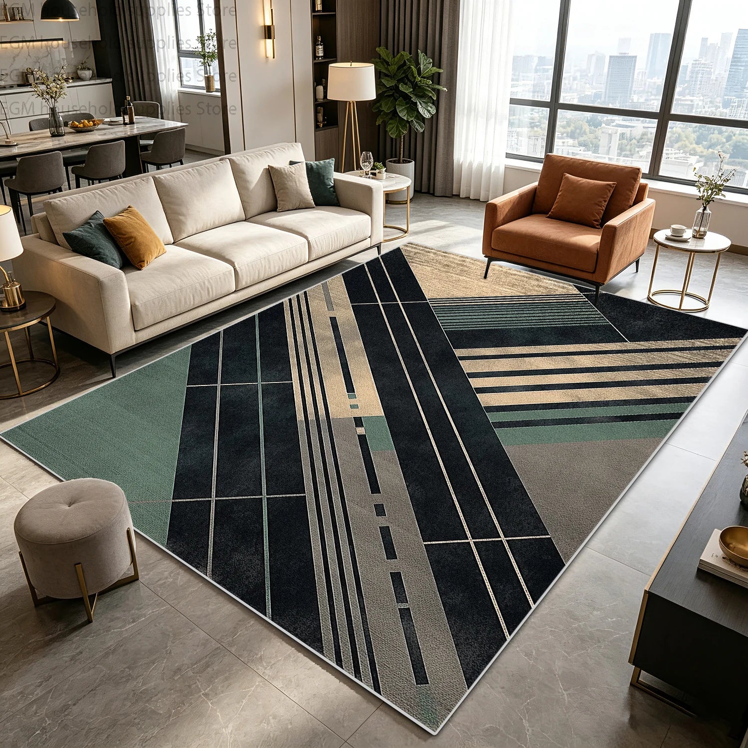 Modern Nordic Geometric Carpet for Living Room Large Area Rugs Bedroom Soft Easy Clean Non-slip Lint Free Washable Floor Mats