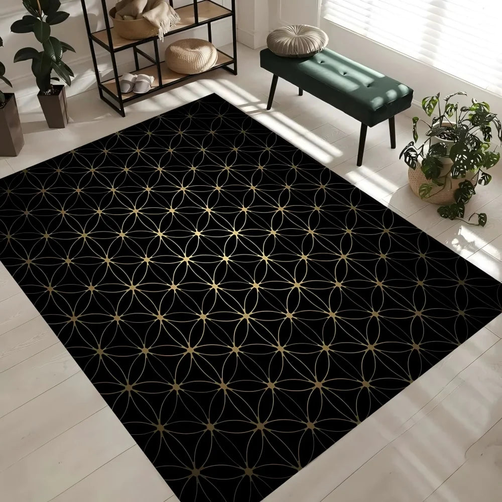 Vikama  Curved Abstract Pattern Carpet - Orange And Blue - Medieval Modern Style Carpet - Colorful Geometric Patterns - Floor De