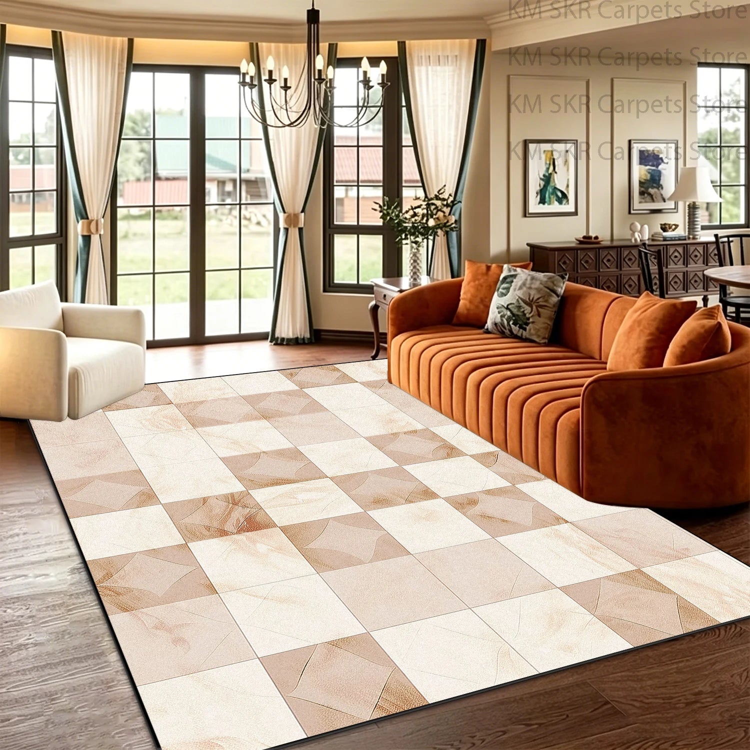 Block Geometry Modern Style Living Room High-end Carpet Decoration Bedroom Non-slip Washable Household Rug Soft Plush Study Mat