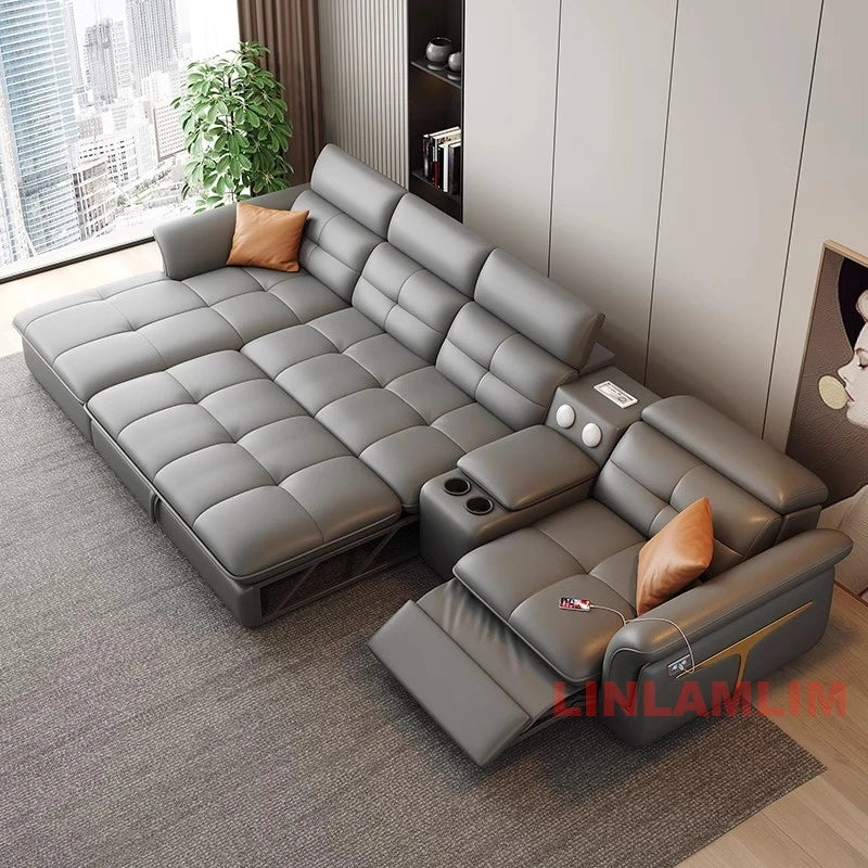 Modern L-Shaped Electric Recliner Sofa Bed – Italian Leather Sectional Couch