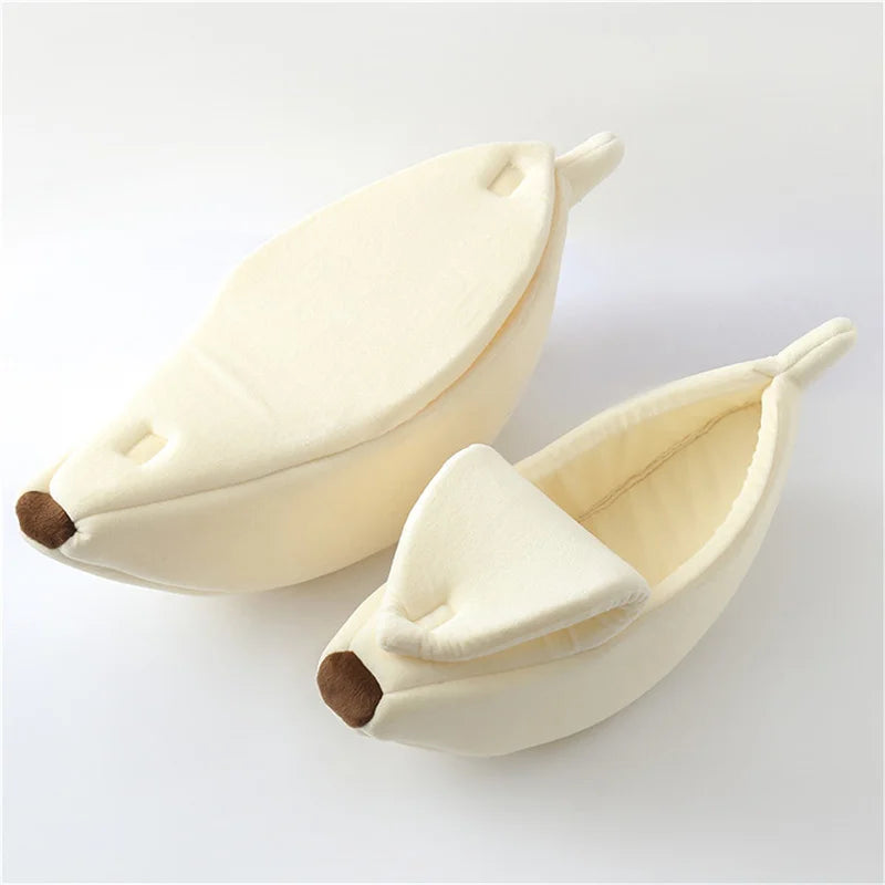 Semi Enclosed Banana Shaped Plush Pet Nest Warm Cat Dog Sleeping Bed Soft Villa House For Squirrel Totoro Small Animals