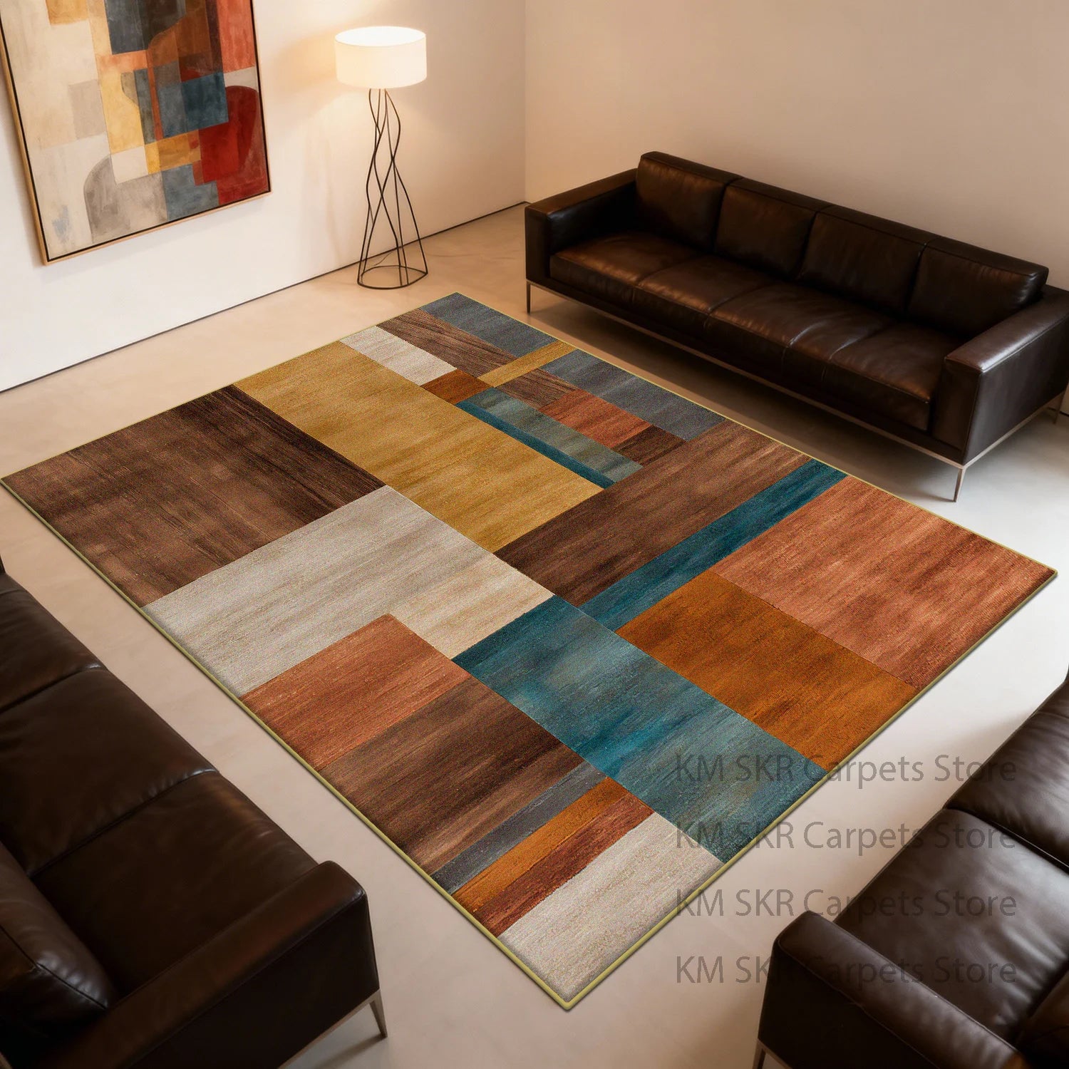 Modern Geometry Coloer Living Room Carpet Washable Non-slip Decoration Home Kitchen Rug Soft Fluffy Bedroom Large Area Sofa Mat