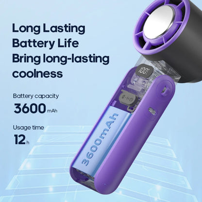 Portable High Speed Cooling Handheld Fan 3600mAh Rechargeable 100 Speed Adjustable Mini Foldable Air Cooling Turbo Fan &amp; Lanyard