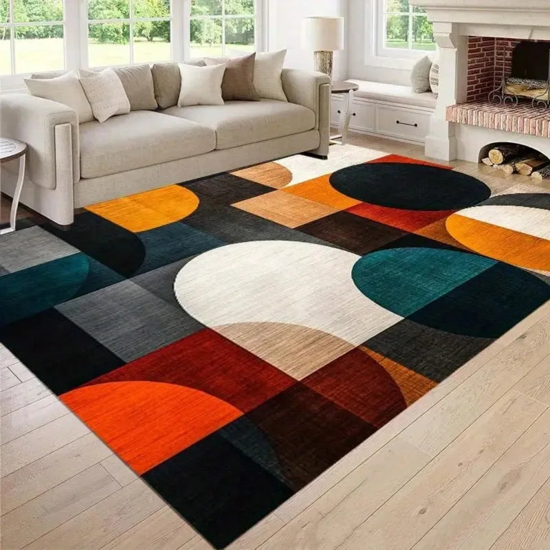 Abstract Geometric Pattern Print Flannel Area Rug Vibrant Colors Modern Art Design Soft Comfortable Floor Mat Use