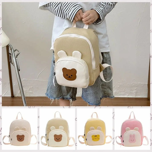 Cute Korean Kindergarten Schoolbag Cartoon Bear Adjustable Backpack Canvas Travel Bag Kindergarten