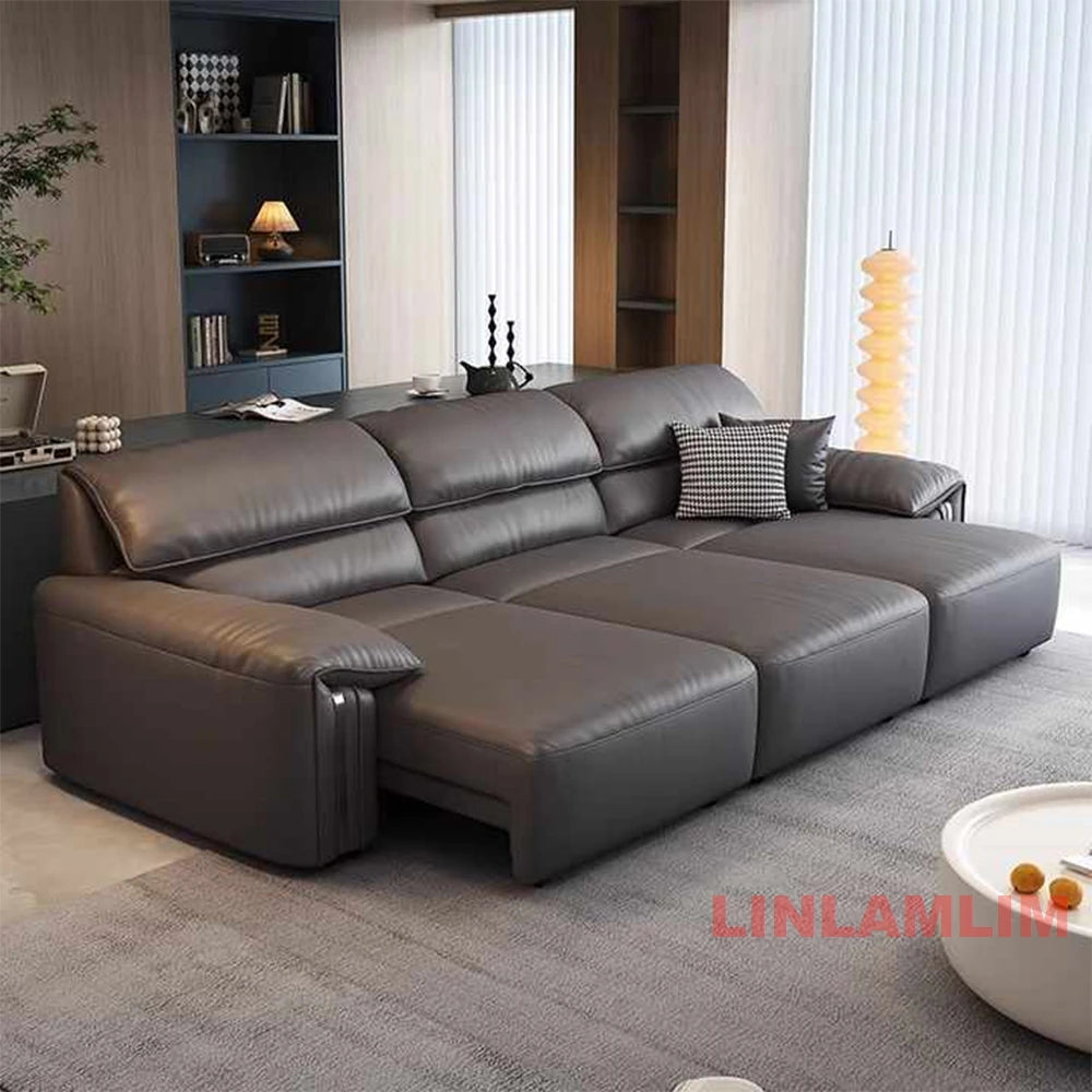 EliteLounge Electric Leather Sofa Bed with Adjustable Seating & Chaise - Manwatstore