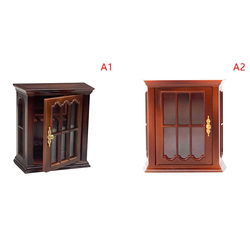 1/12 Multifunction Wood Cabinet Bookcase Cabinet Miniature Furniture Handcrafted Wall Cabinet Dollhouse