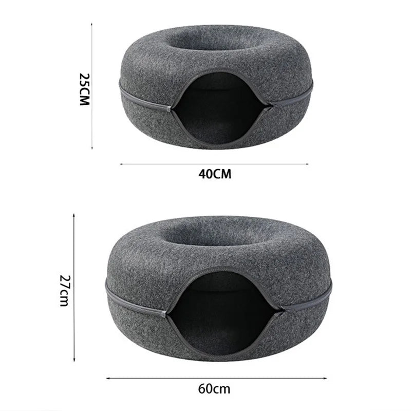 Cat Bed Donut Shape Pet Interactive House for 2 Cats Felt Tunnel Kitten Beds Removable Half Closed Cat Cave Nest Pets Supplies