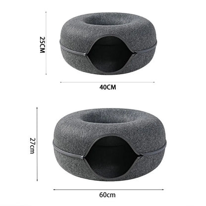 Cat Bed Donut Shape Pet Interactive House for 2 Cats Felt Tunnel Kitten Beds Removable Half Closed Cat Cave Nest Pets Supplies