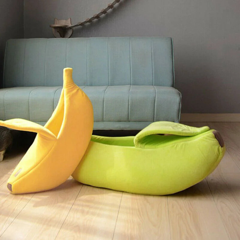 Semi Enclosed Banana Shaped Plush Pet Nest Warm Cat Dog Sleeping Bed Soft Villa House For Squirrel Totoro Small Animals