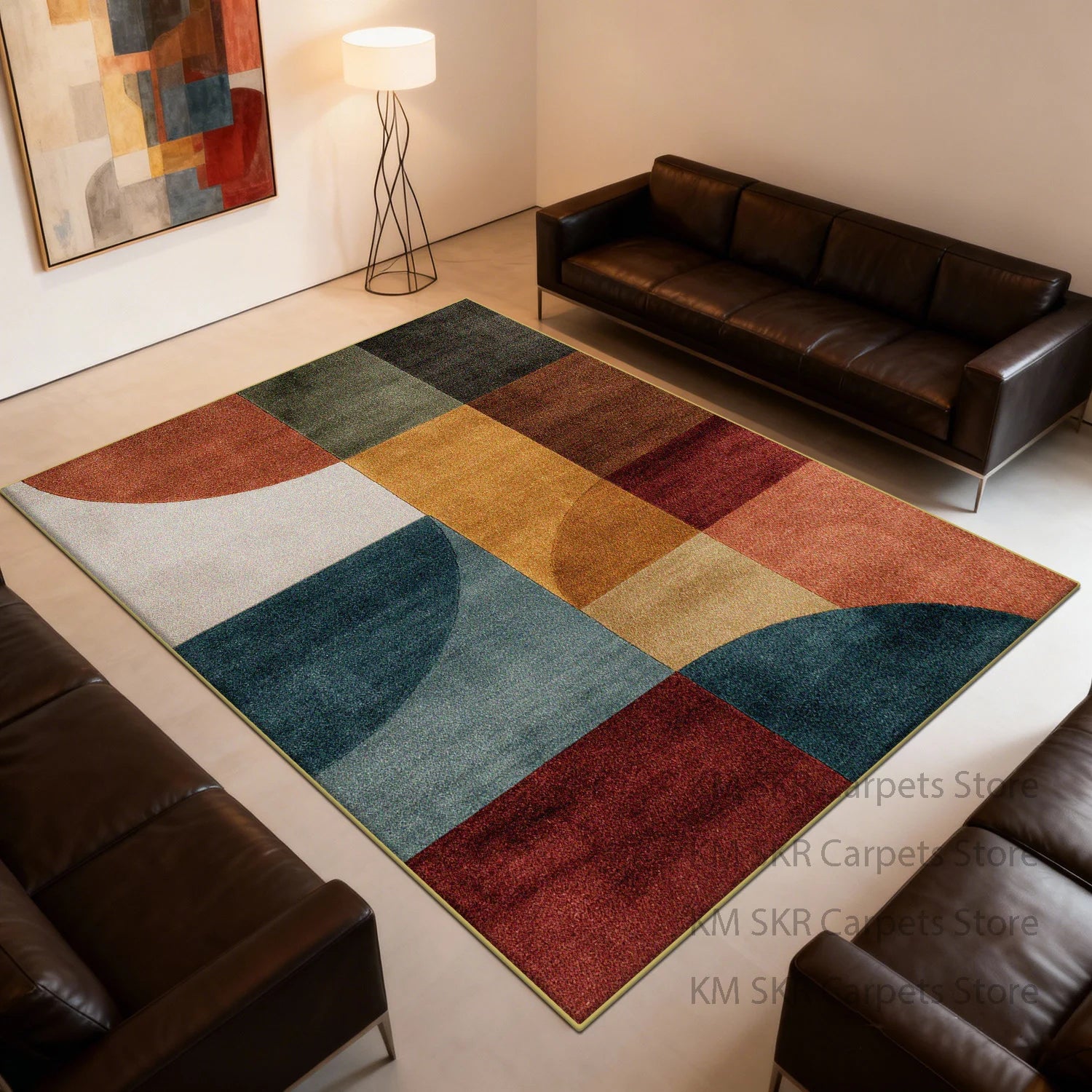 Modern Geometry Coloer Living Room Carpet Washable Non-slip Decoration Home Kitchen Rug Soft Fluffy Bedroom Large Area Sofa Mat