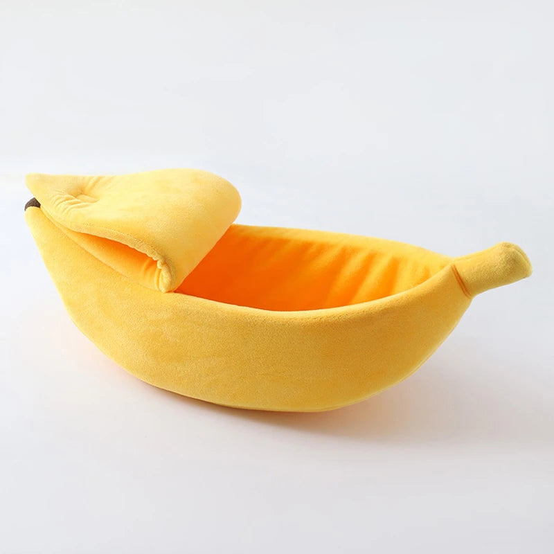 Semi Enclosed Banana Shaped Plush Pet Nest Warm Cat Dog Sleeping Bed Soft Villa House For Squirrel Totoro Small Animals