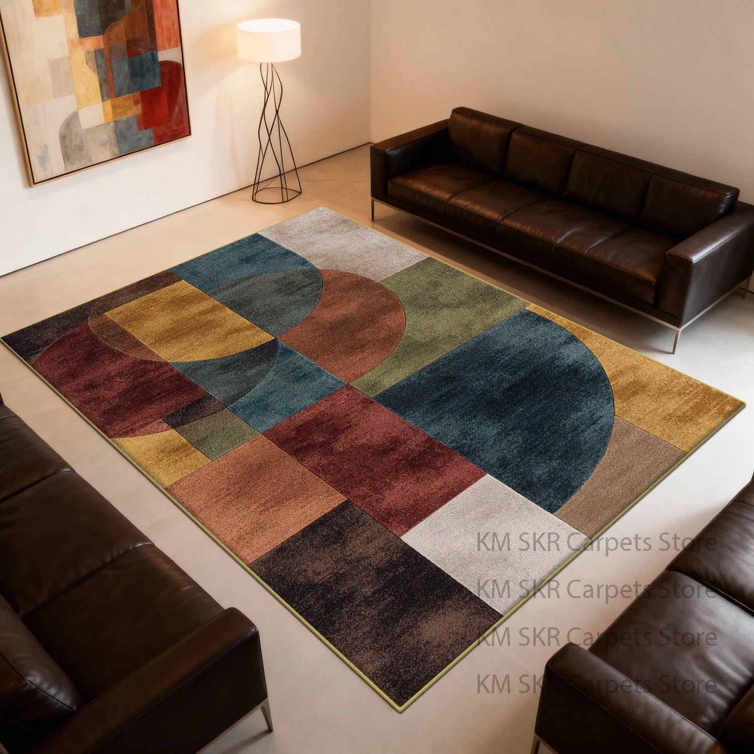 Modern Geometry Coloer Living Room Carpet Washable Non-slip Decoration Home Kitchen Rug Soft Fluffy Bedroom Large Area Sofa Mat