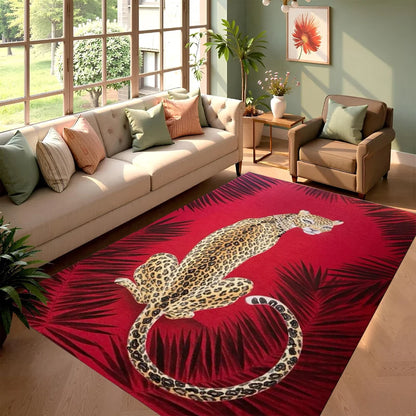 Cheetah Pattern Rug Retro Leaf Pattern Luxurious European Large Size Living Room Carpet Non-slip Bedroom Doormat Elegant Décor