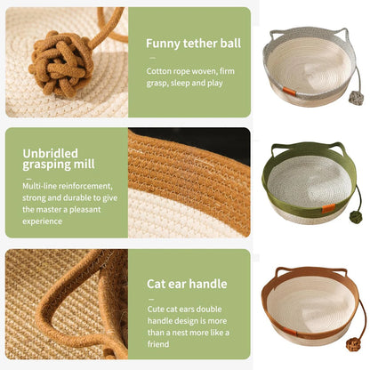 Pet Cat Bed Round Hand Woven Rattan Wear-resistant Cat Bed Summer Cooling Pet Bed Indoor Sleeping House Pet Products Accessories