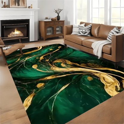 Flannel Printed Green Gold Marble Rug Abstract Art Design Soft Fleece Floor Mat Living Room Carpet Modern Decor Luxury Rugs