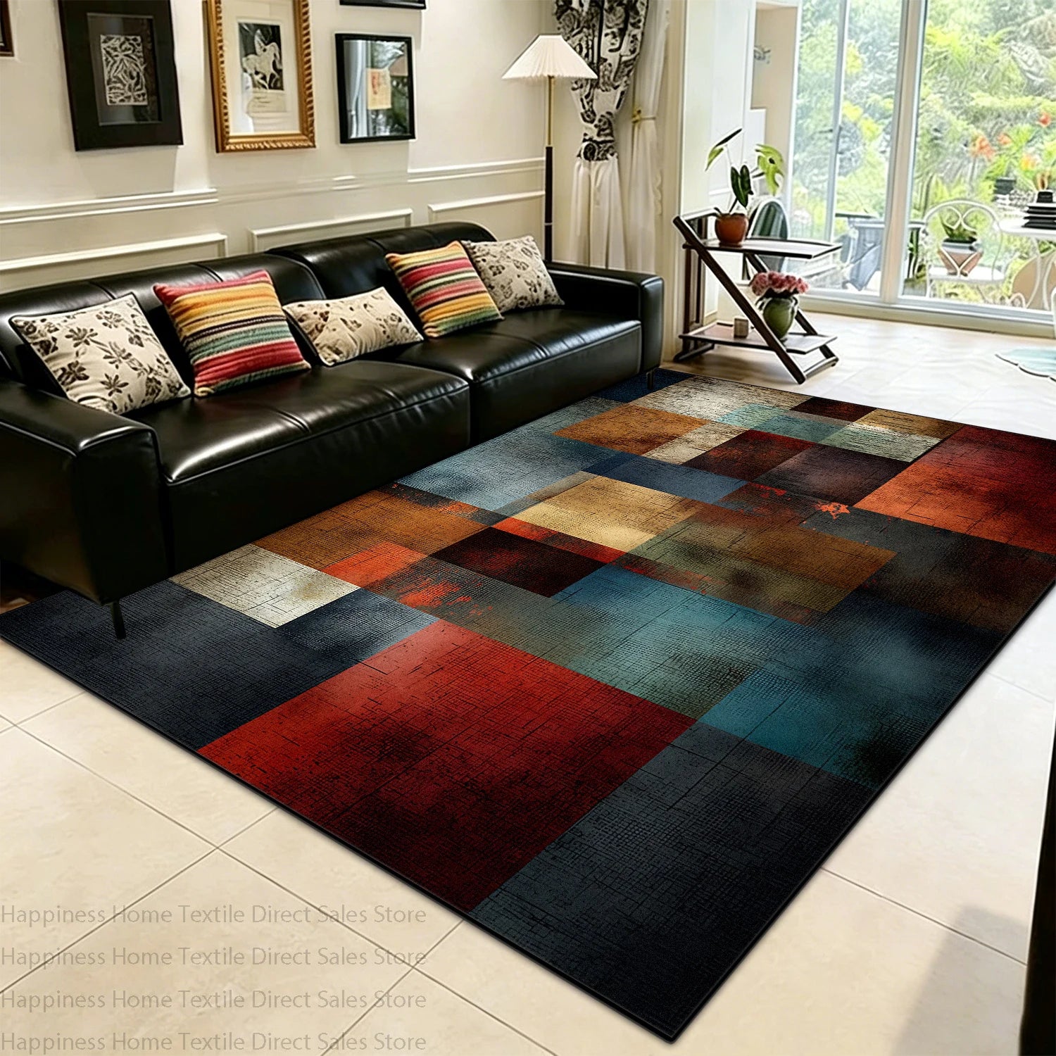 Modern Color Block Living Room Large Area Carpet Decoration Bedroom Washable Antiskid Area Rug Soft Easy Clean Office Seat Mats