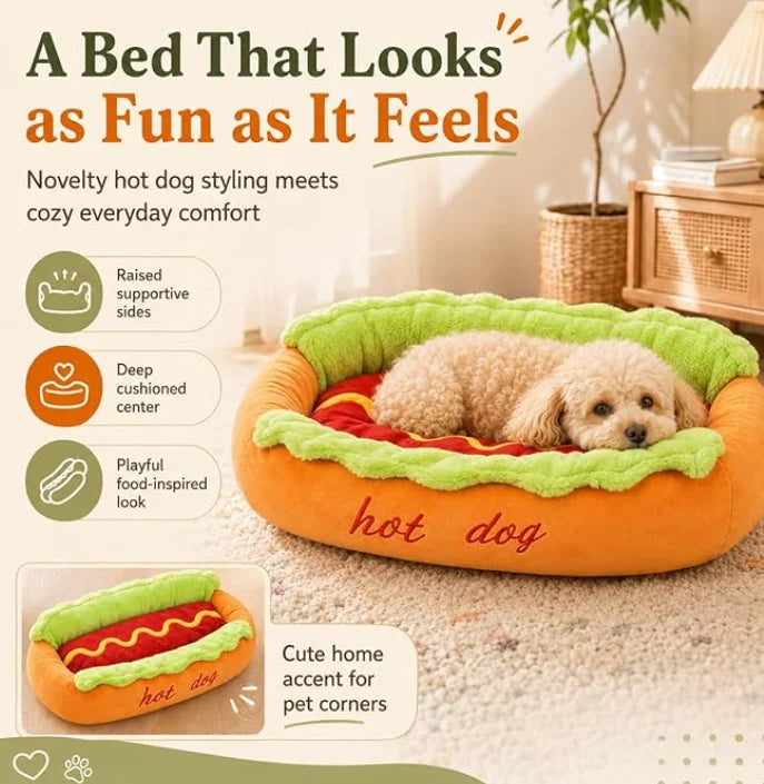 Pet Hot Dog Kennel Cute Cartoon Sausage Kennel Warm Comfortable Cat Dog Bed Sofa Removable Washable Pet Mat Pet Puppies Supplies