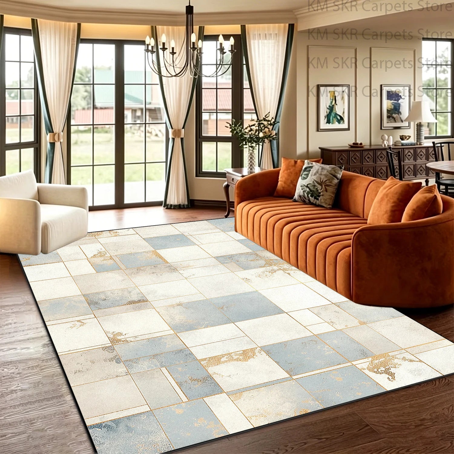 Block Geometry Modern Style Living Room High-end Carpet Decoration Bedroom Non-slip Washable Household Rug Soft Plush Study Mat