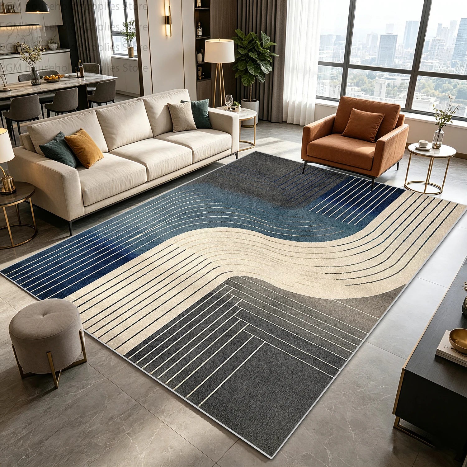 Modern Nordic Geometric Carpet for Living Room Large Area Rugs Bedroom Soft Easy Clean Non-slip Lint Free Washable Floor Mats