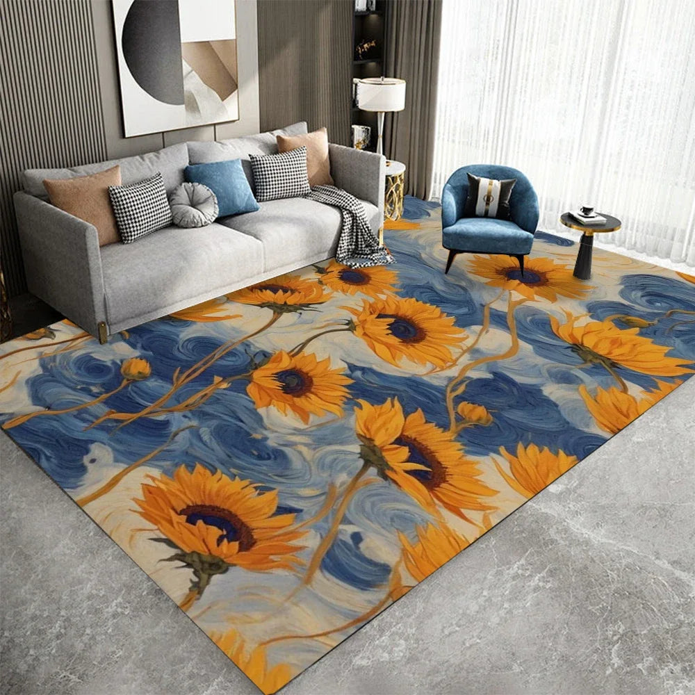 Van Gogh Style Impressionist Art Floor Carpet Starry Night Design Anti-Slip Rug for Kids Room Bedroom Living Room Home Decor
