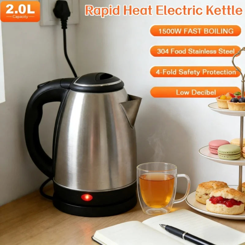 Travel Electric Kettle Tea Coffee 2L Stainless Steel Portable Water Boiler Pot For Hotel Family Trip Kitchen Smart Kettle Pot