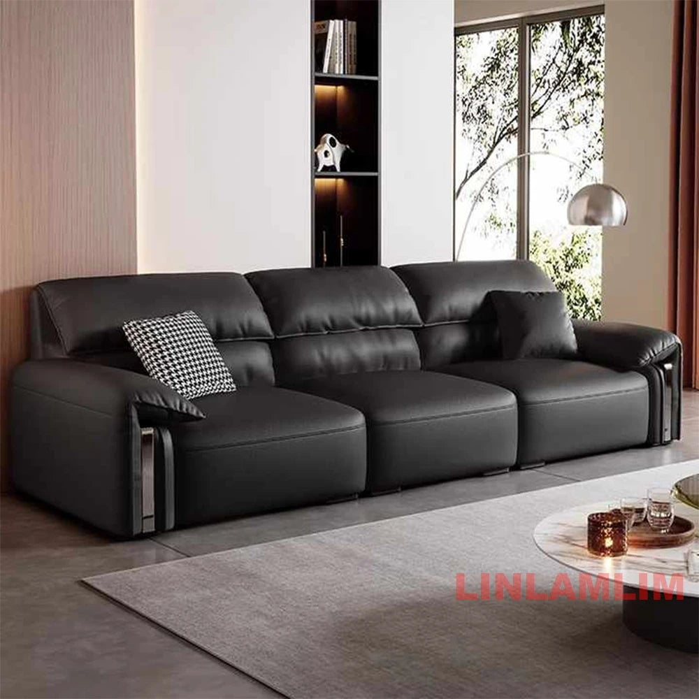 EliteLounge Electric Leather Sofa Bed with Adjustable Seating & Chaise - Manwatstore