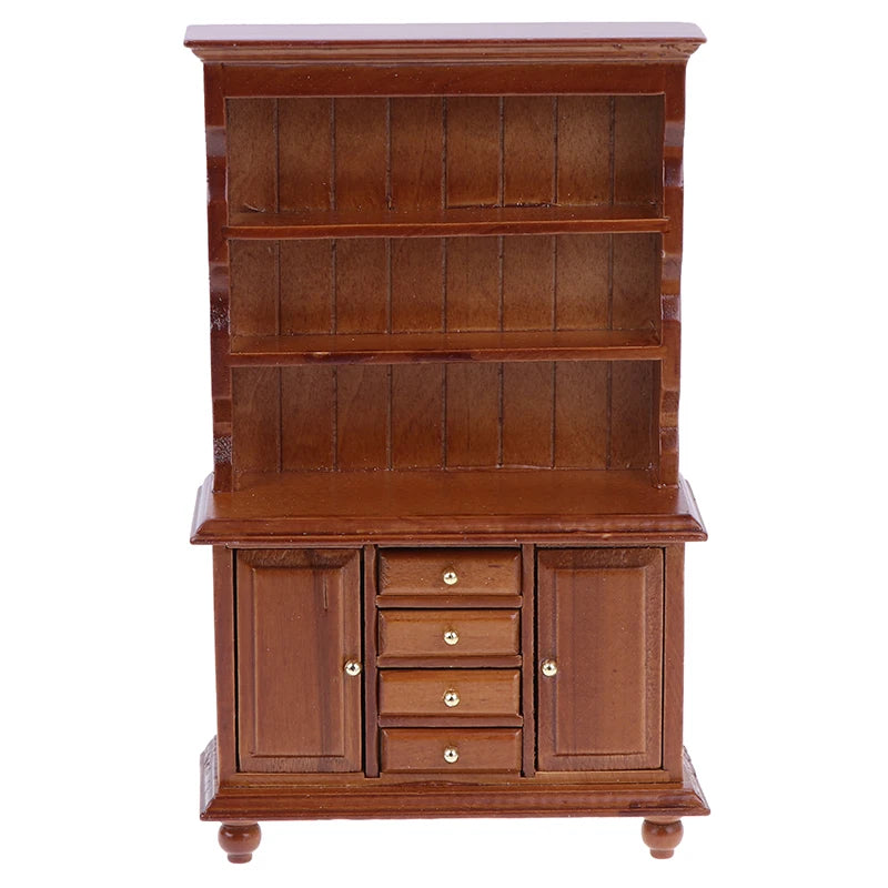 1/12 Multifunction Wood Cabinet Bookcase Cabinet Miniature Furniture Handcrafted Wall Cabinet Dollhouse