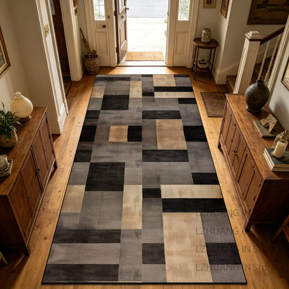 Retro Geometric Style Long Corridor Carpet Decoration Stairway Doorway Non-slip Rug Easy Clean Lint-free Long Runner Floor Mats