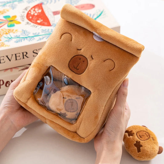 Cartoon A Bag of Capybara Snacks Doll Adorable Stuffed Capibara Doll Snack Bag Plush Toys Creative Pudding Bag Kawaii Kids Gifts