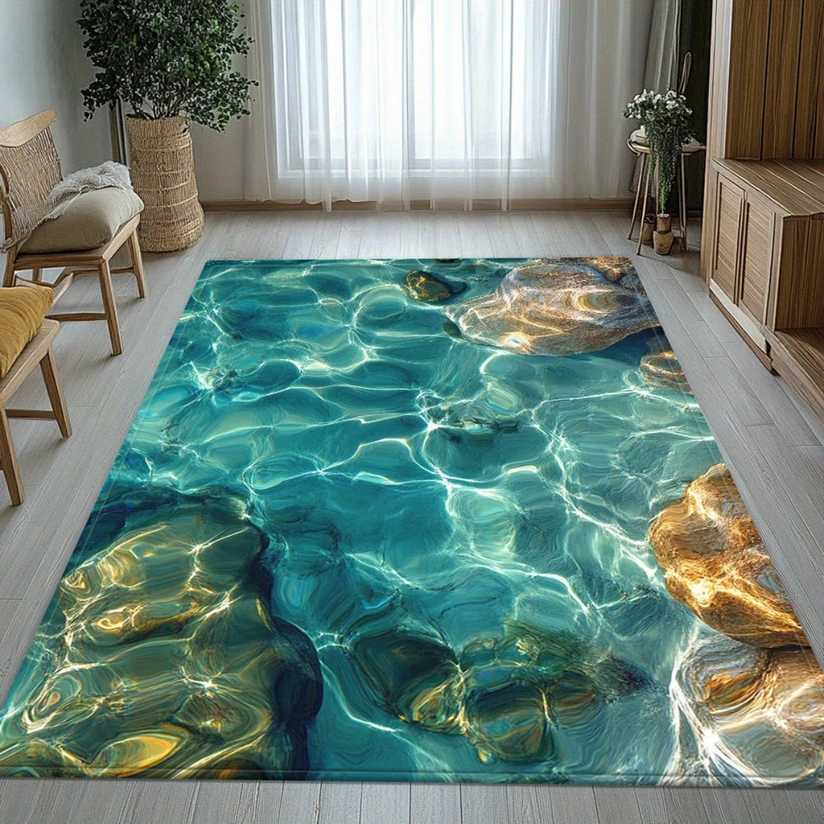 Underwater Rock Art Printed Indoor Rug - Non Slip Area Carpet Yoga Mat for Living Room Kitchen Bathroom Entrance Floor