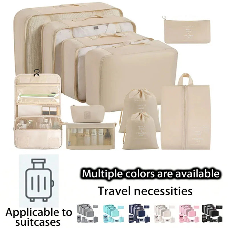 Travel Storage Bags Set 7/8/9/10-Piece Digital Toiletries Organizer Suitcase Packing Cubes for Clothes Shoes Clothes Tidy Pouch