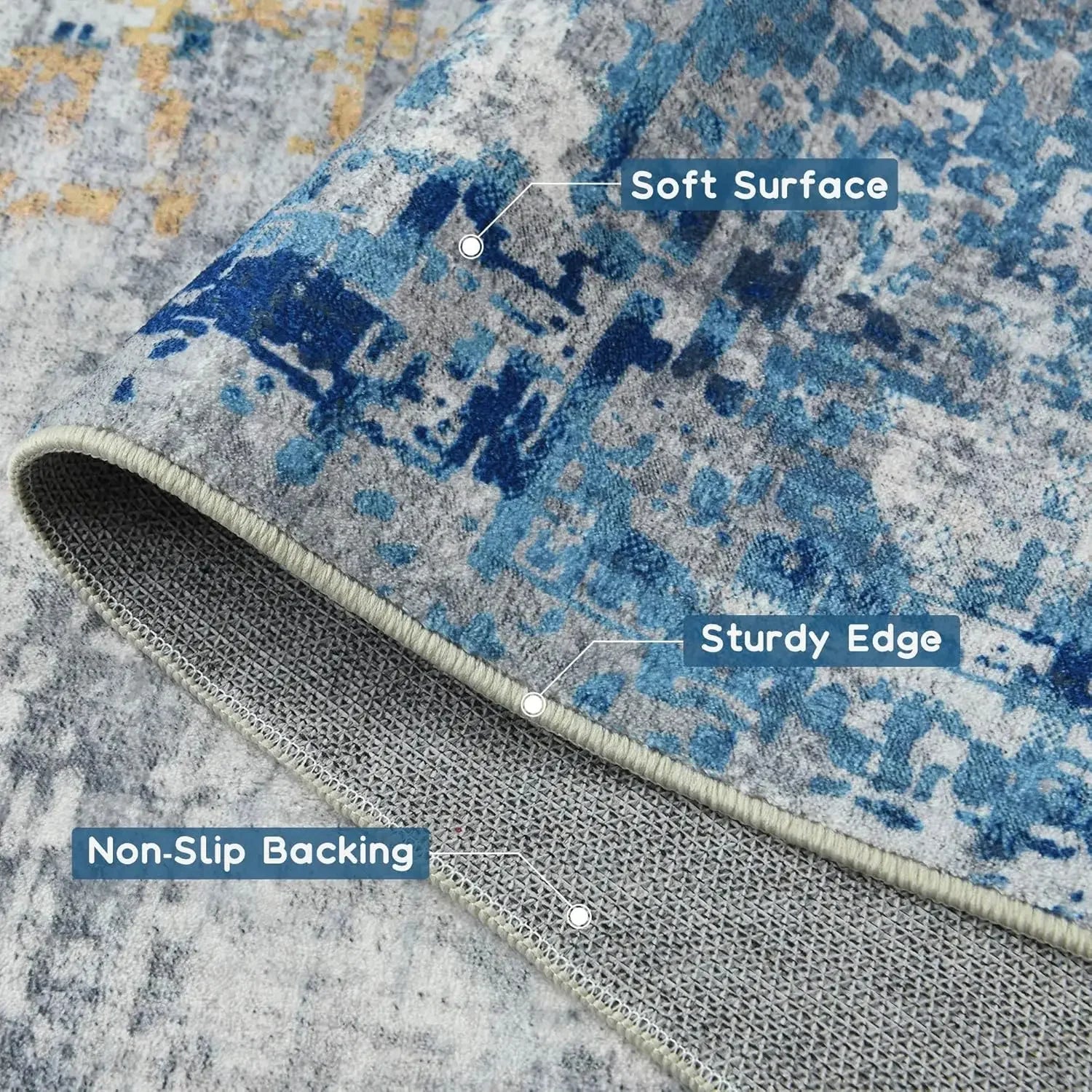 VIKAMA Modern Abstract Washable Area Rugs for Bedroom Stain Resistant Non Slip Large Blue Soft Indoor Carpet for Home Decor