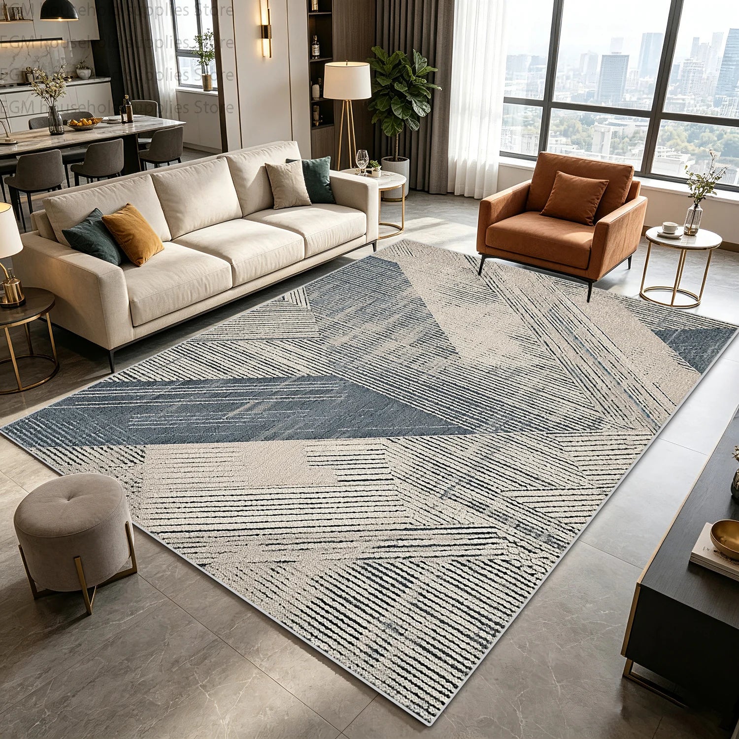 Modern Nordic Geometric Carpet for Living Room Large Area Rugs Bedroom Soft Easy Clean Non-slip Lint Free Washable Floor Mats