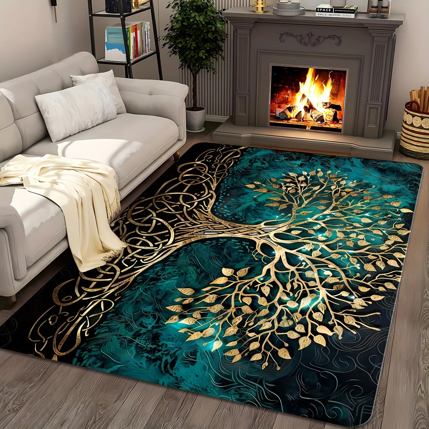 VIKAMA Premium Tree Of Life Rug Easy-Clean Design Perfect For Living Rooms, Bedrooms, And Entryways Nordic-Style Home Decor
