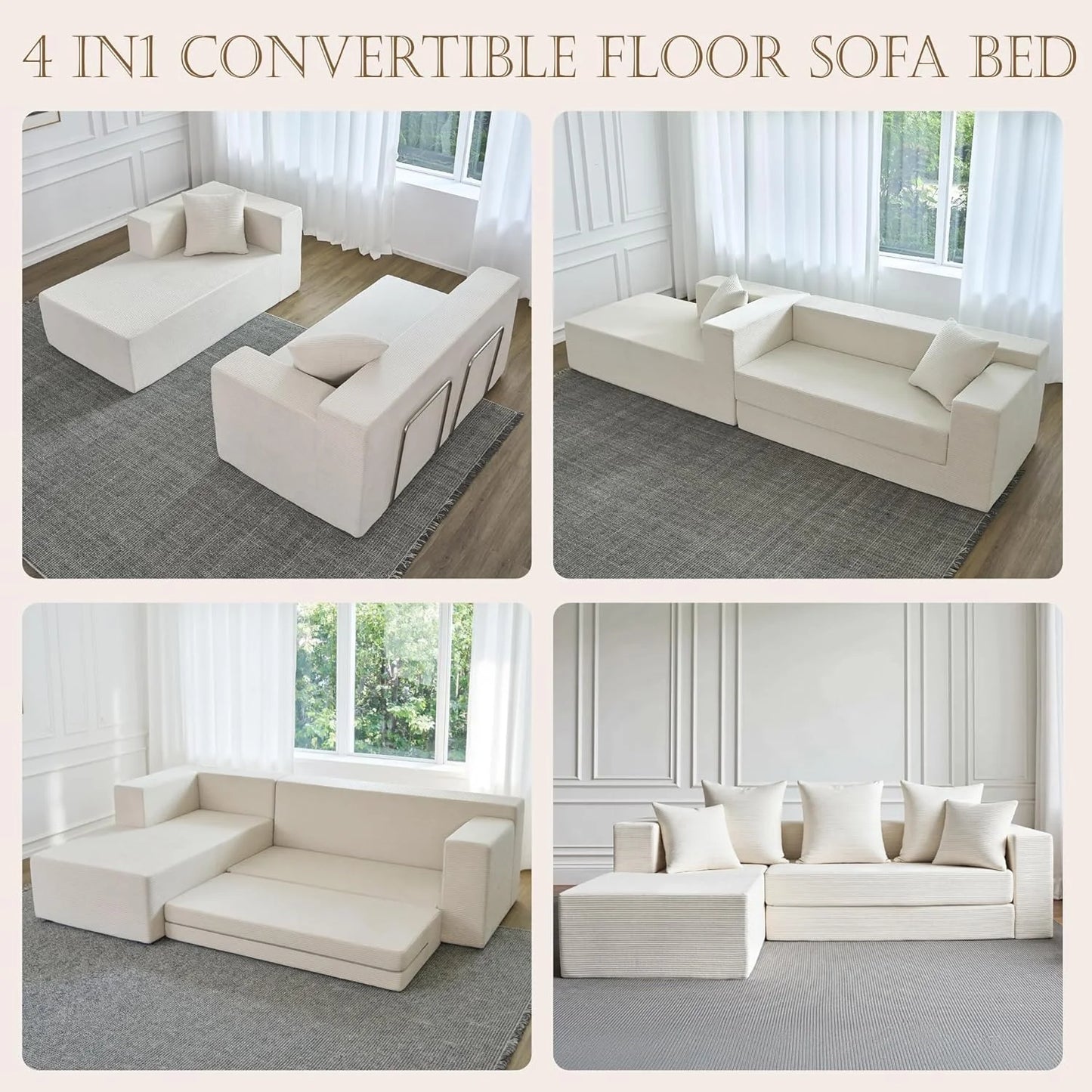 Modular L-Shape Sofa Bed – Corduroy Cloud Corner Couch