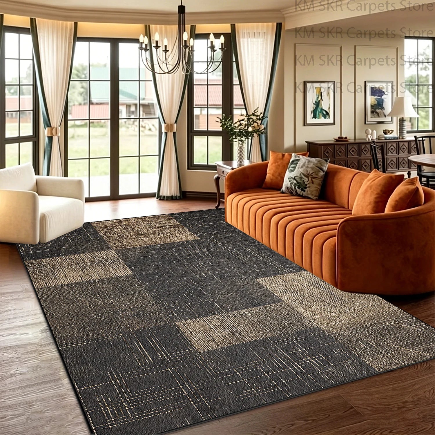 Block Geometry Modern Style Living Room High-end Carpet Decoration Bedroom Non-slip Washable Household Rug Soft Plush Study Mat