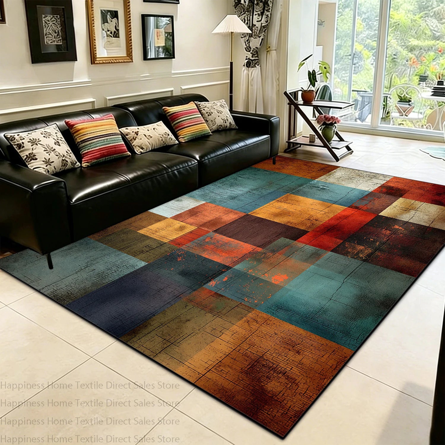 Modern Color Block Living Room Large Area Carpet Decoration Bedroom Washable Antiskid Area Rug Soft Easy Clean Office Seat Mats