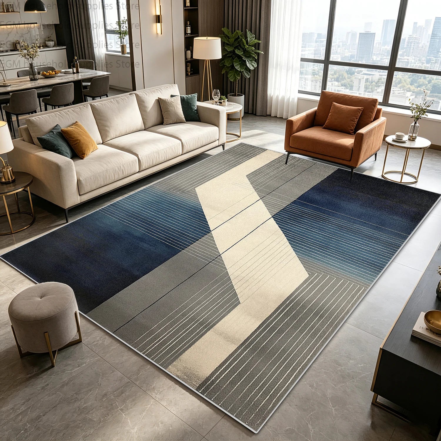 Modern Nordic Geometric Carpet for Living Room Large Area Rugs Bedroom Soft Easy Clean Non-slip Lint Free Washable Floor Mats