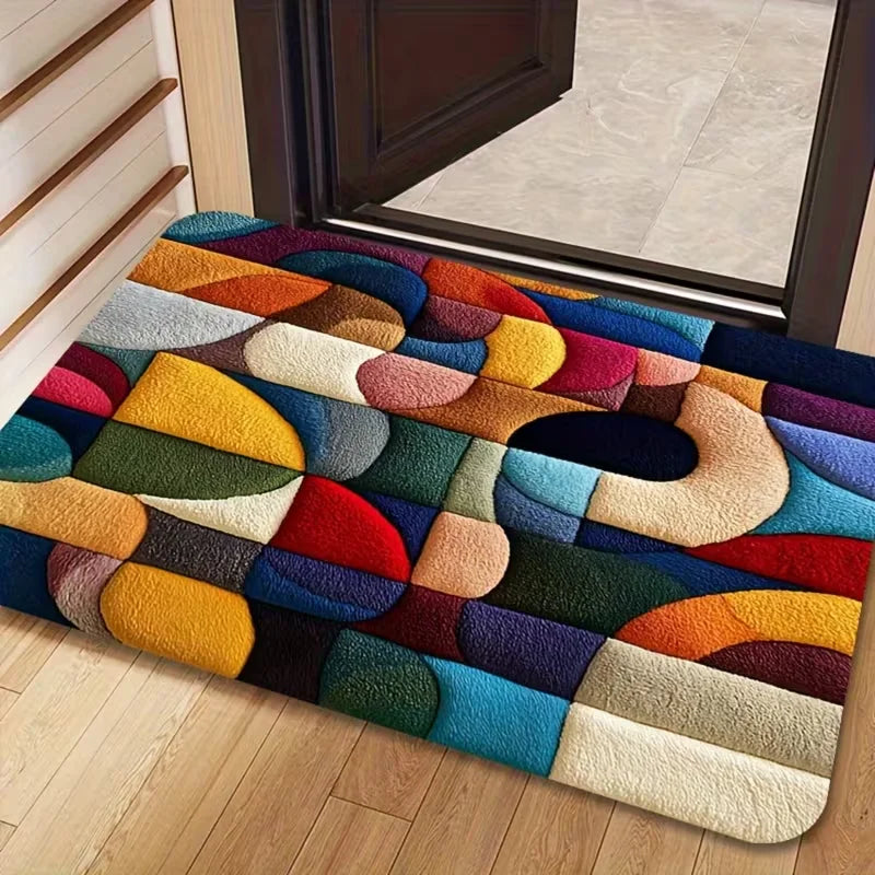 Abstract Psychedelic Geometric Style Rug, Polyester Non-Slip Easy To Clean Suitable for Entrance Hall Living Room Kitchen Carpet