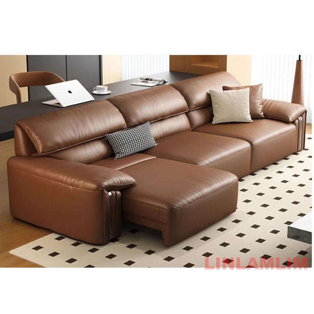 EliteLounge Electric Leather Sofa Bed with Adjustable Seating & Chaise - Manwatstore
