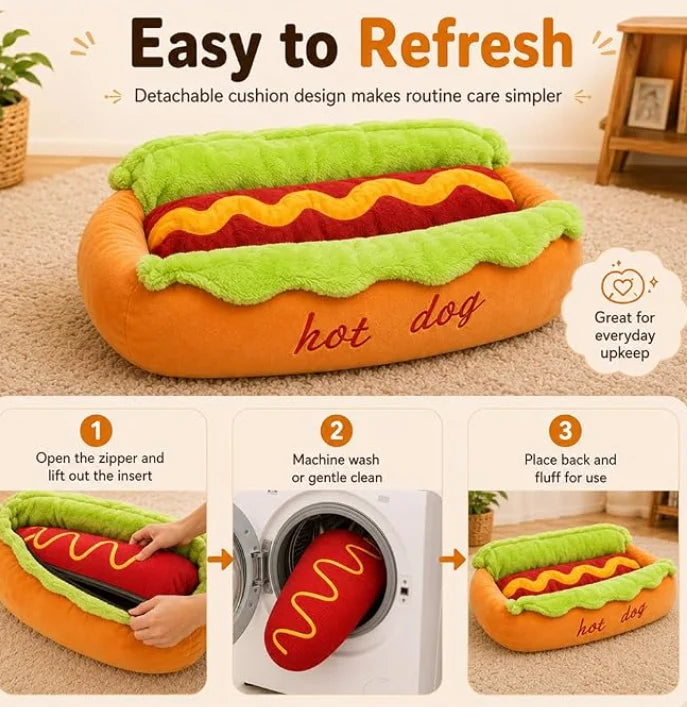 Pet Hot Dog Kennel Cute Cartoon Sausage Kennel Warm Comfortable Cat Dog Bed Sofa Removable Washable Pet Mat Pet Puppies Supplies
